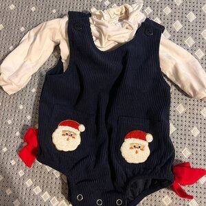 Navy Corduroy Santa Romper with White Shirt